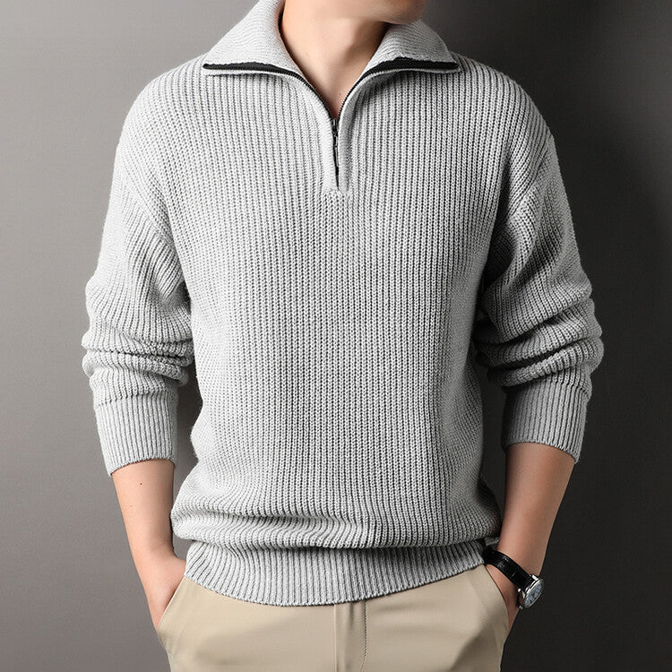 Herren Freizeitpullover mit halbem Reißverschluss und strukturiertem Strickmuster R&B