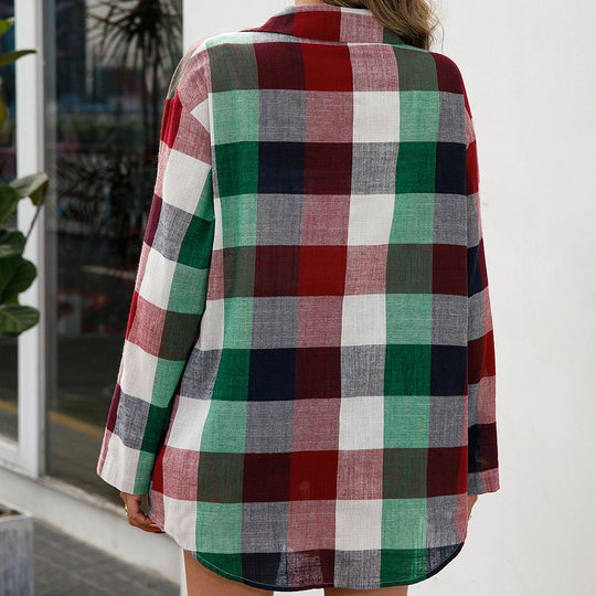 Damen Karierter Hemdblusenkleid aus hochwertigem Material mit langen Ärmeln R&B