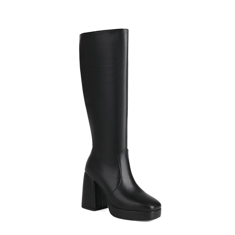 Leder-Plateau-Stiefel mit Blockabsatz - Ursula R&B