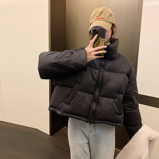 Damen Kurz geschnittene Pufferjacke mit hohem Kragen und seitlichen Taschen R&B