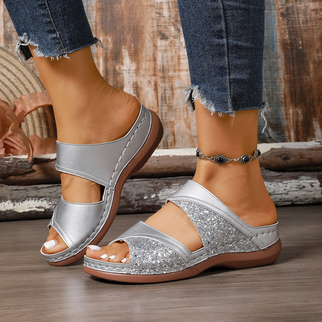 Damen Sandalen mit schimmernden Glitzer-Akzenten und komfortablem Fußbett R&B