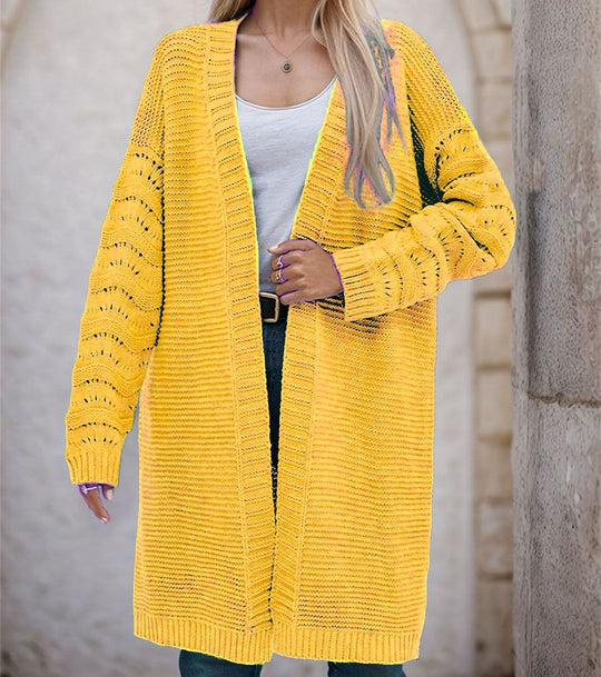 Damen Langer Strickcardigan mit luftiger Maschenstruktur und offener Front R&B