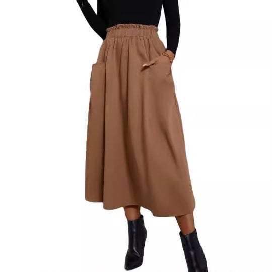 Damen Luftiger Midirock mit elastischem Bund und praktischen Taschen R&B