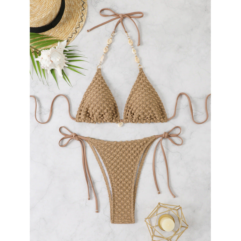 Damen Häkel-Bikini-Set mit verstellbaren Seitenschnüren und einzigartigem Design R&B