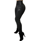 Damen Figurbetonte Kunstleder-Leggings mit Schnallen-Details R&B