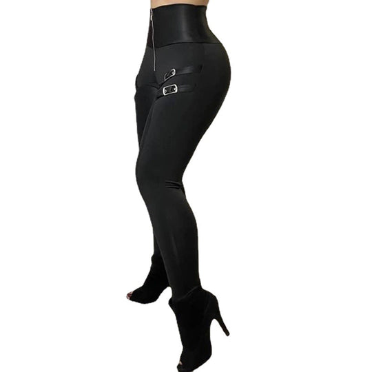 Damen Figurbetonte Kunstleder-Leggings mit Schnallen-Details R&B