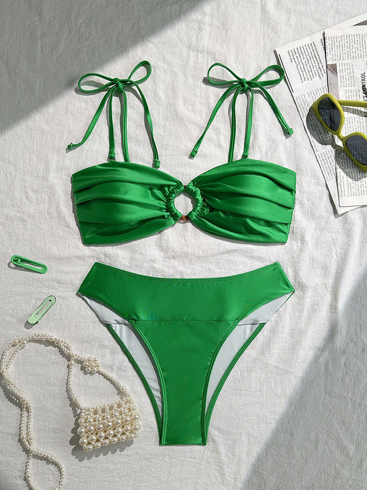 Damen Bikini-Set mit gerafftem Oberteil und modischem Ringdetail R&B