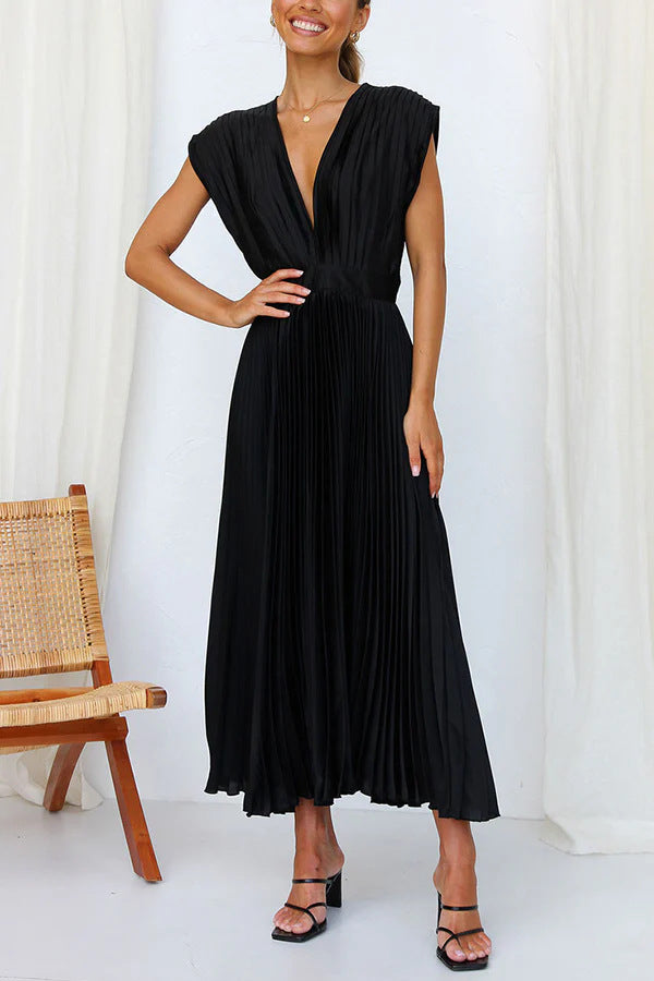 Damen Maxikleid mit Faltenwurf und tiefem V-Ausschnitt R&B
