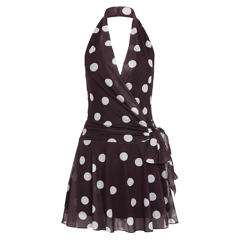 Damen Wickelkleid mit Polka-Dots und verspieltem Taillengürtel R&B