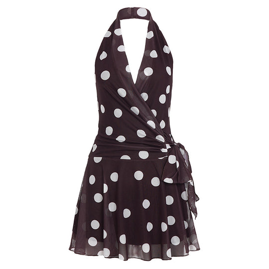 Damen Wickelkleid mit Polka-Dots und verspieltem Taillengürtel R&B