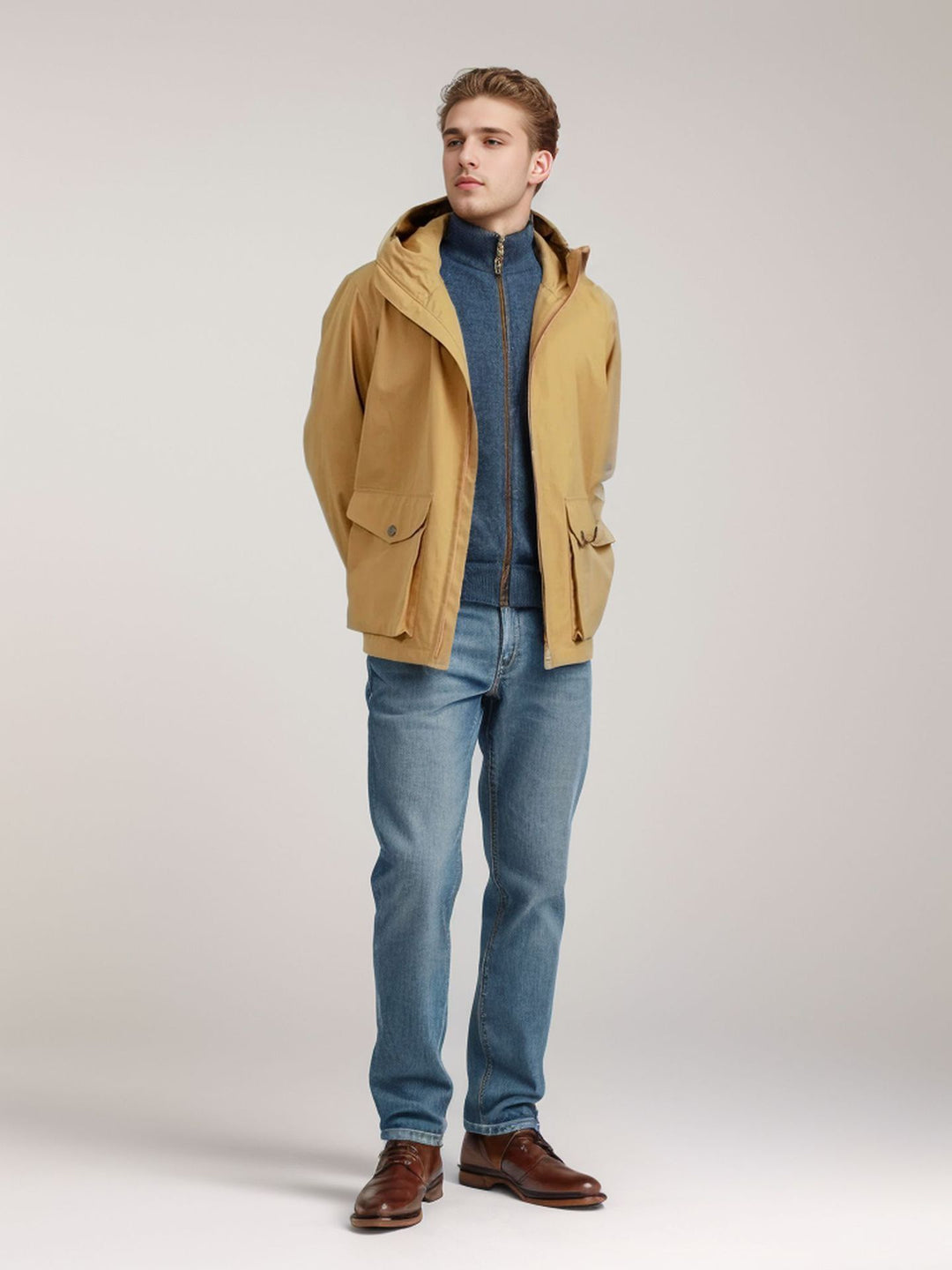 Herren Outdoormantel mit abnehmbarer Kapuze R&B