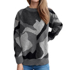 Damen gemütlicher Strickpullover mit modernem Farbblockdesign R&B
