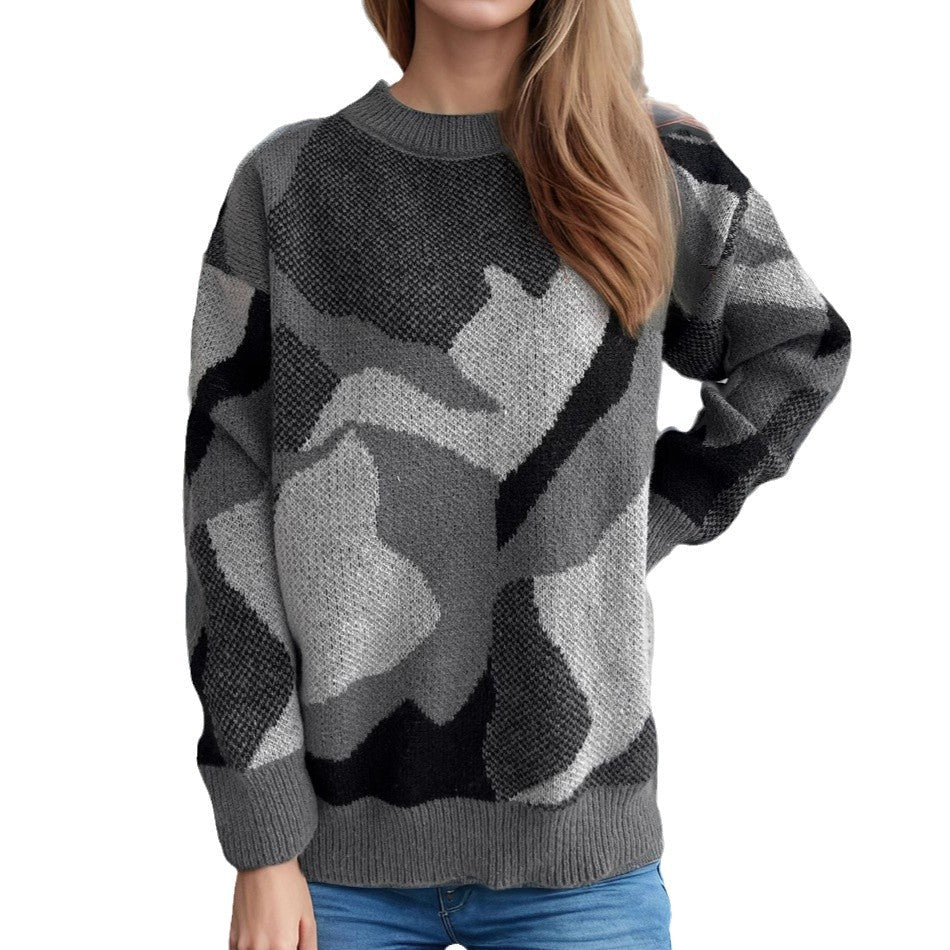 Damen gemütlicher Strickpullover mit modernem Farbblockdesign R&B