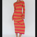 Damen Langarm-Kleid im modischen Streifenlook R&B