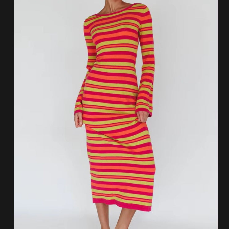 Damen Langarm-Kleid im modischen Streifenlook R&B
