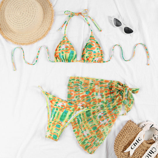 Damen Bunt gemusterter Bikini mit elegantem Pareo R&B