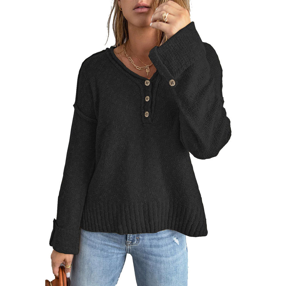 Damen Grober Strickpullover mit Knopfleiste und weitem Schnitt R&B