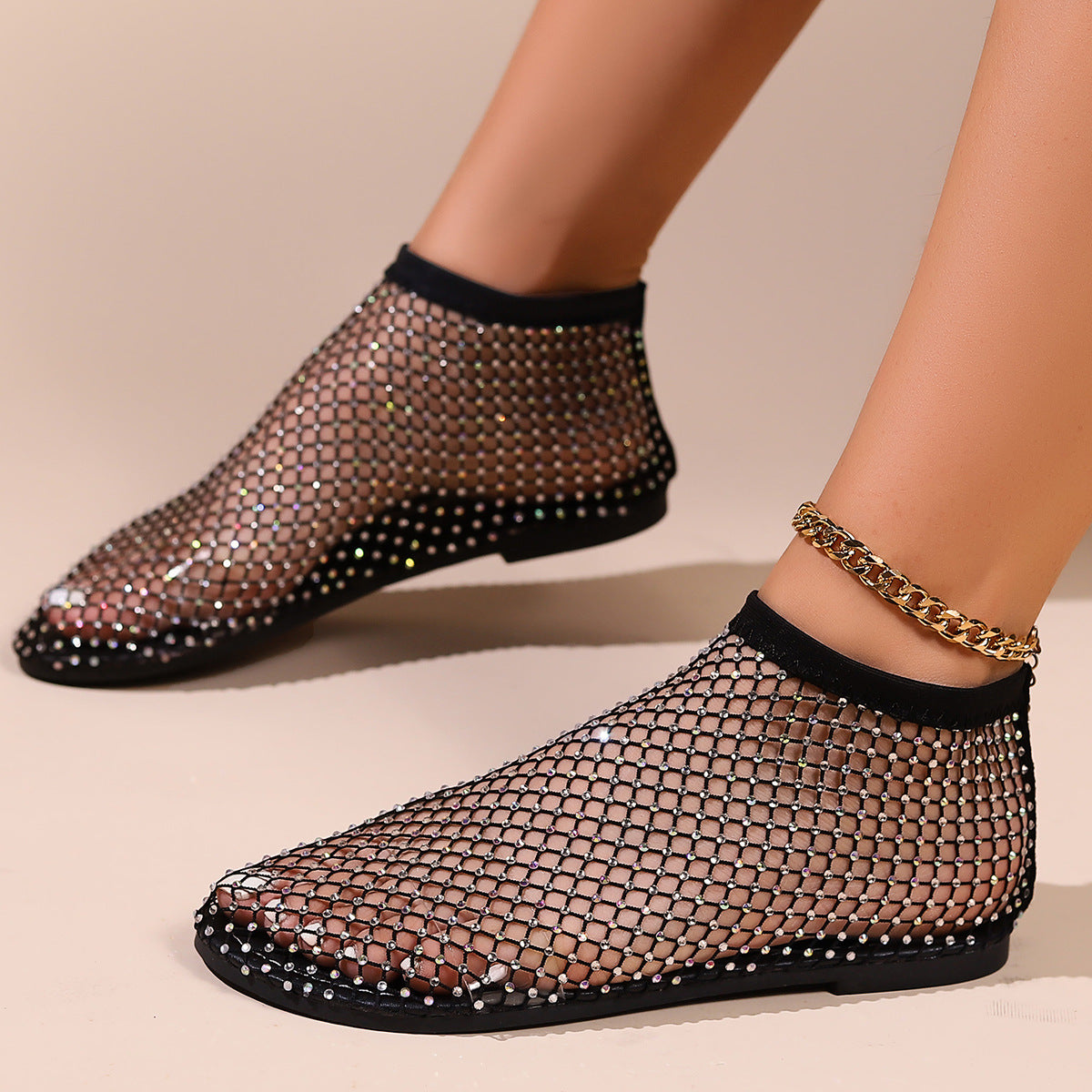 Damen modische Netz-Slippers mit funkelnden Strassapplikationen R&B
