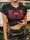 Damen Crop-Top mit kreativem Skeletthand-Motiv R&B