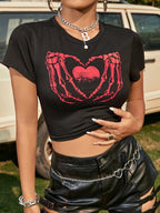 Damen Crop-Top mit kreativem Skeletthand-Motiv R&B