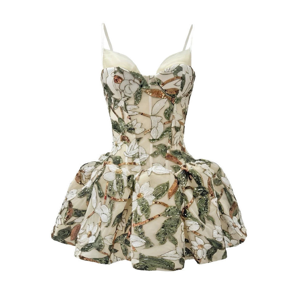 Damen Minikleid mit floralem Muster und voluminösem Rock R&B