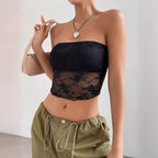 Damen transparente Crop-Top mit floralen Details R&B