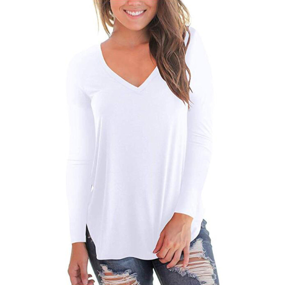 Damen V-Ausschnitt Langarmshirt aus weichem Baumwollmix R&B