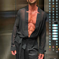 Herren transparenter Kimono mit tiefem V-Ausschnitt und Bindegürtel