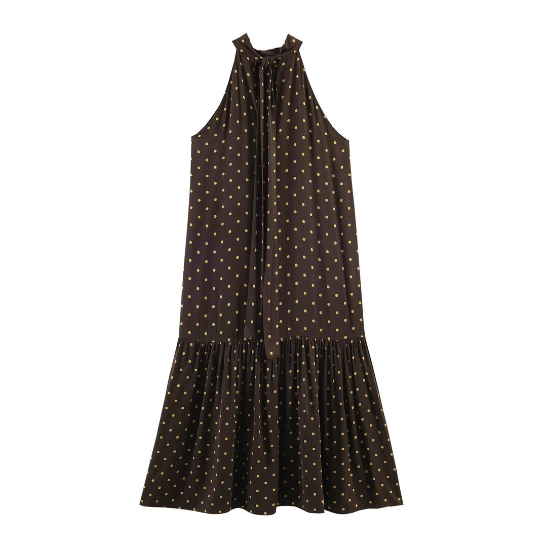 Damen Maxikleid mit elegantem Volant und modernem Punkdesign R&B