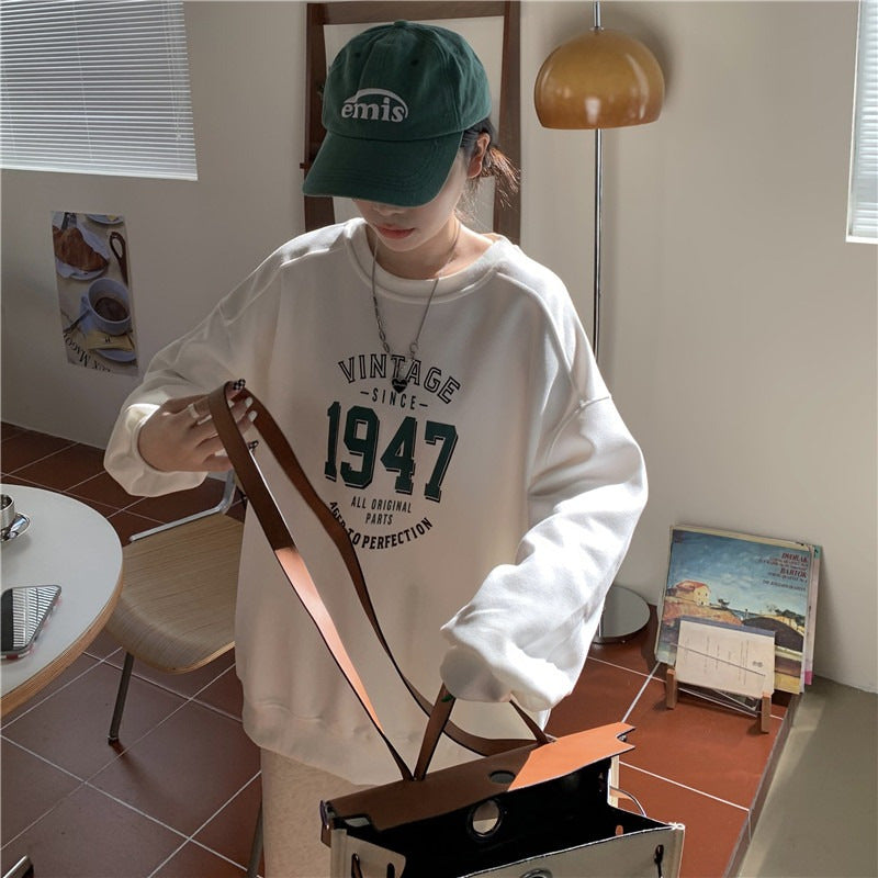 Damen lässiger Oversized Sweatshirt mit Vintage-Druck