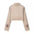 Damen Trendige cropped Trenchjacke mit doppeltem Knopfverschluss R&B
