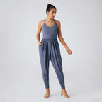 Damen nan lässiger Jersey-Overall mit Racerback, smockierter Taille und seitlichen Eingrifftaschen R&B