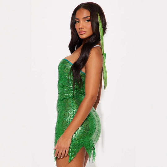 Damen Funkelndes Feenkleid mit schulterfreiem Schnitt und transparenten Flügeln R&B