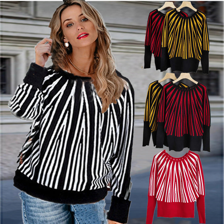 Damen Trendiger Streifenpullover mit innovativem Schnitt und lässigem Stil R&B