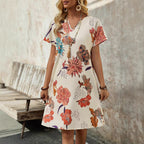 Damen Midikleid mit floralem Muster und modernem V-Ausschnitt R&B