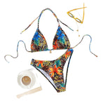 Damen Triangel-Bikini-Set mit lR&Bendigem exotischem Muster R&B
