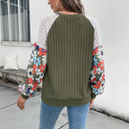 Damen modischer Pullover mit floralem Ärmel-Detail und strukturiertem Stoff