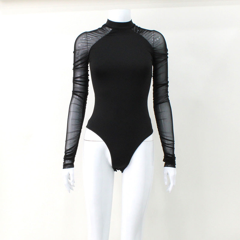 Damen Body mit transparenten Ärmeln und R&Brnem Stehkragen R&B
