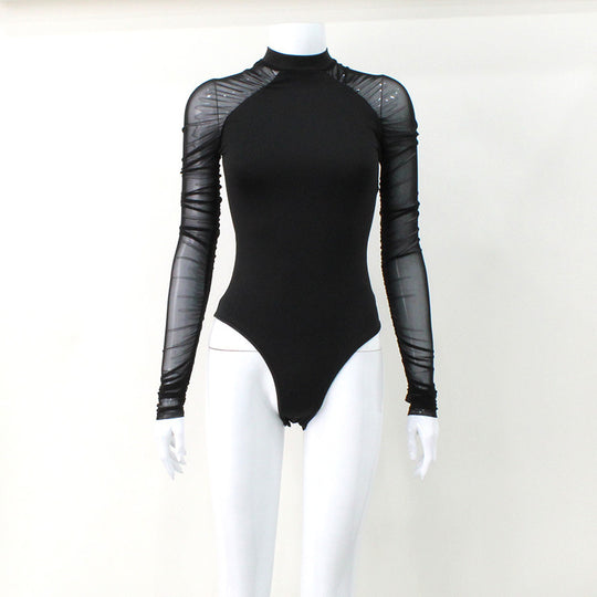 Damen Body mit transparenten Ärmeln und modernem Stehkragen R&B