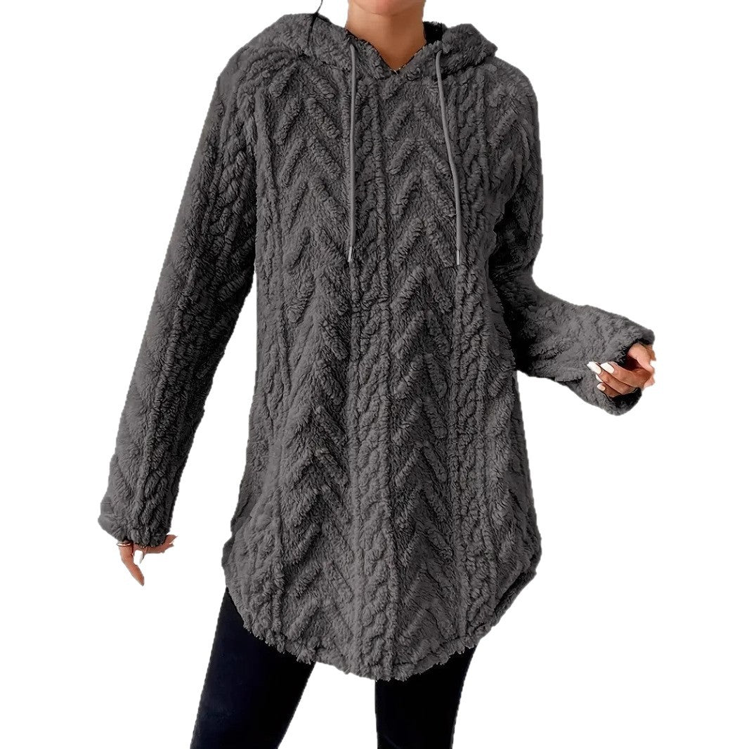 Damen gemütlicher Strickpullover mit Kapuze und Struktur