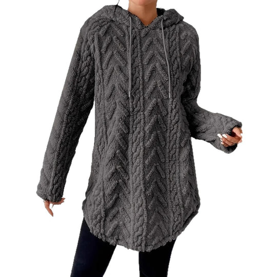 Damen gemütlicher Strickpullover mit Kapuze und Struktur R&B