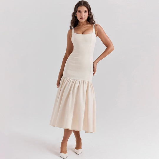Damen Figurbetontes Kleid mit fließendem Rock und schulterfreien Trägern R&B