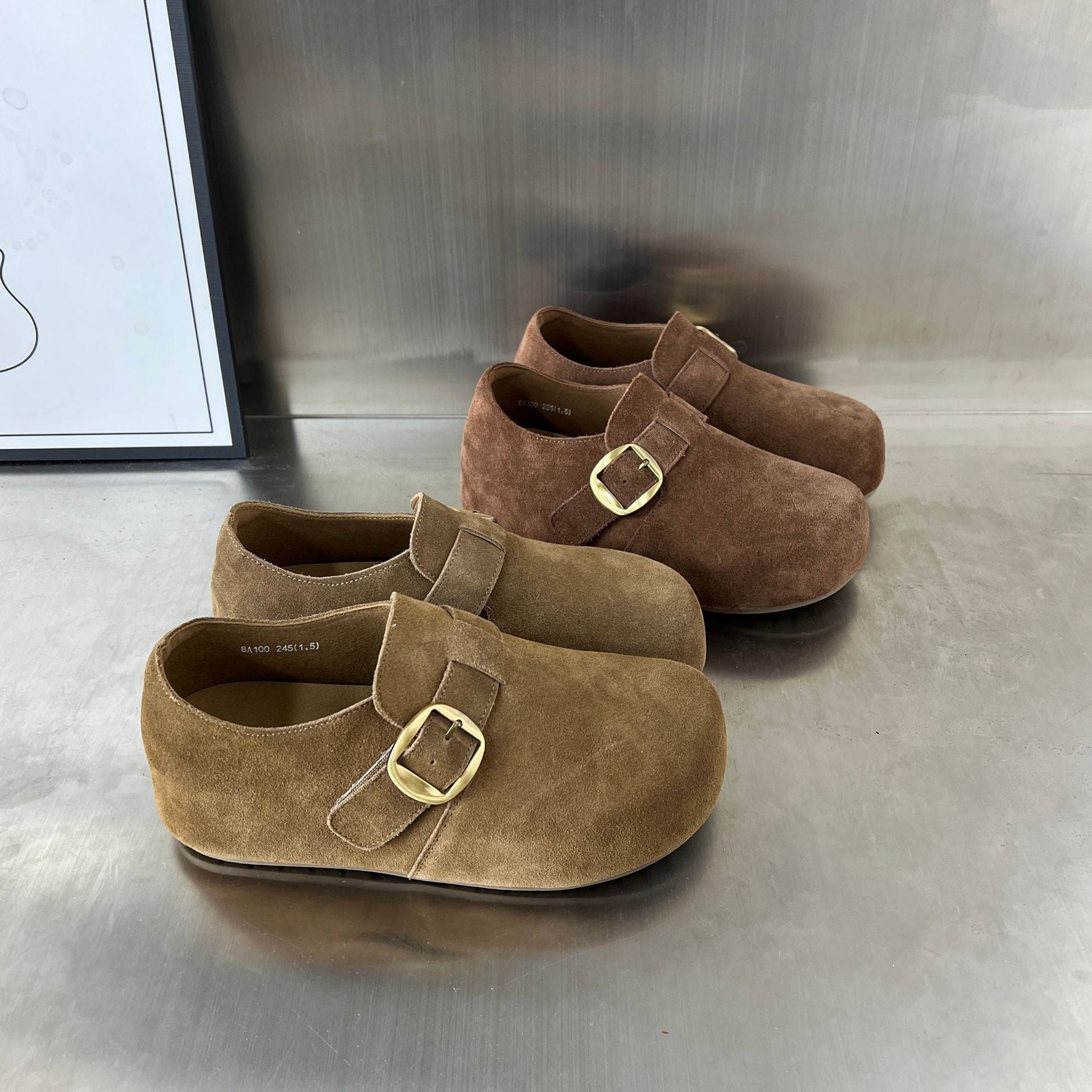 Damen Komfortable Wildleder-Clogs mit modischer Schnallenverzierung R&B