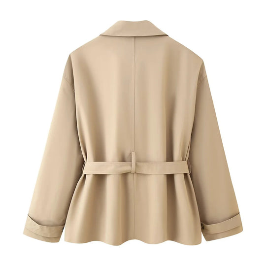Damen elegante Trenchjacke mit dekorativem Gürtel und Taschen R&B