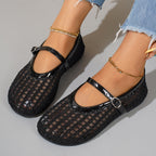 Damen Ballerinas mit eleganter Schnallenapplikation und atmungsaktiver Netzstruktur R&B