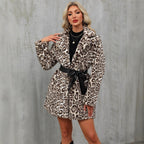 Damen Eleganter Kunstfellmantel mit Taillengürtel R&B