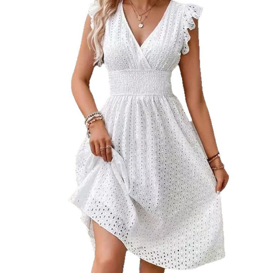 Damen Wickelkleid mit luftigen Rüschen und elastischem Bund R&B