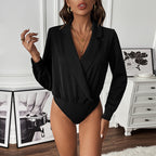Damen Bluse mit modernem Wickeldesign und eleganten Puffärmeln R&B