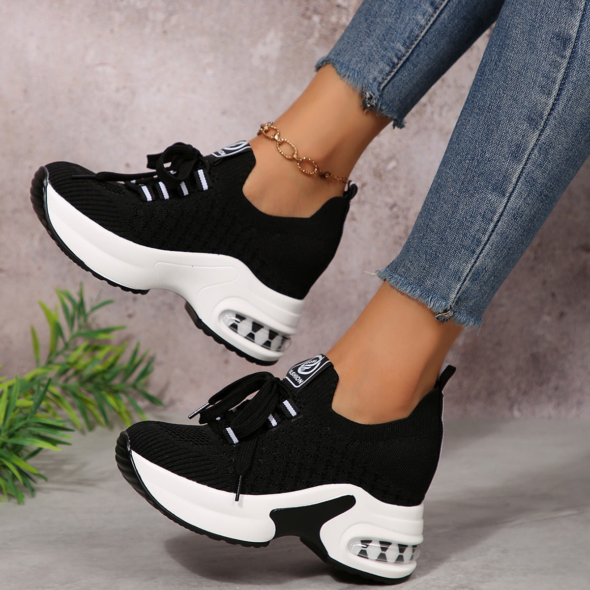 Damen Sportliche Sneakers mit atmungsaktivem Strickdesign und rutschfester Sohle R&B