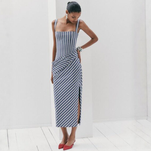 Damen Maxikleid mit asymmetrischen Drapierungen und hohem Schlitz R&B